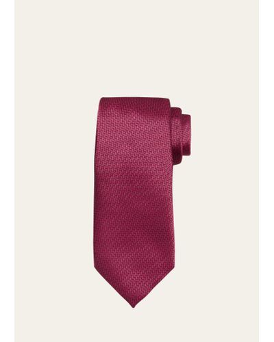 Charvet Herringbone Silk Tie - Pink