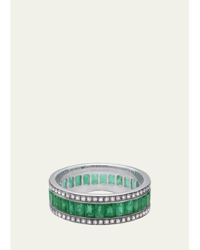 Nam Cho 18k White Gold Black Rhodium Eternity Band Ring With Diamonds And Emeralds - Green