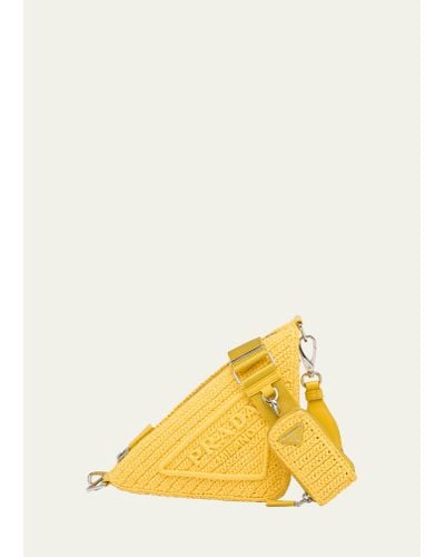 Prada Triangle Logo Raffia Shoulder Bag - Yellow