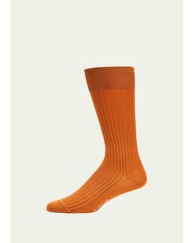 Pantherella Mid-calf Stretch-lisle Dress Socks - Orange