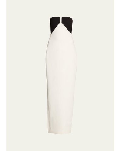 Roland Mouret Monochrome Strapless Crepe Column Gown - Natural