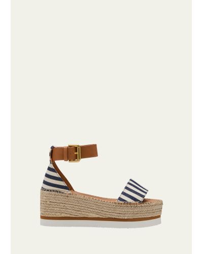 See By Chloé Glyn Stripe Ankle-strap Espadrille Sandals - Natural