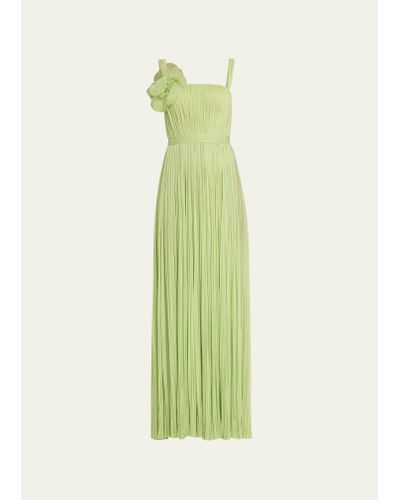 J. Mendel Rosette Hand-pleated Chiffon Gown - Green