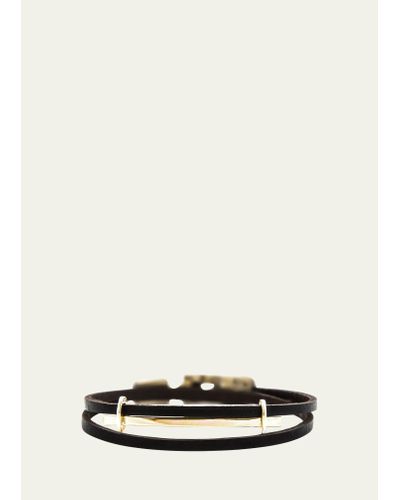 Zadeh San Remo Double Wrap Leather Bracelet With 14k Gold Bar - White