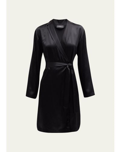 La Perla Silk Long-sleeve Short Robe - Black