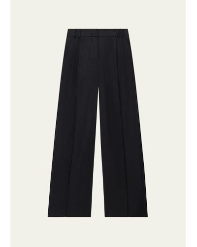 Another Tomorrow Pleated Front Wide-leg Linen Pants - Blue