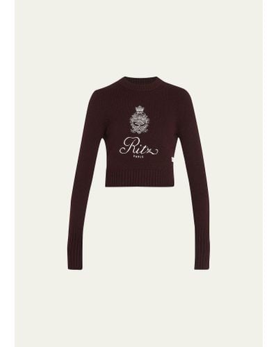 FRAME x Ritz Paris Embroidered Cropped Cashmere Sweater - Black