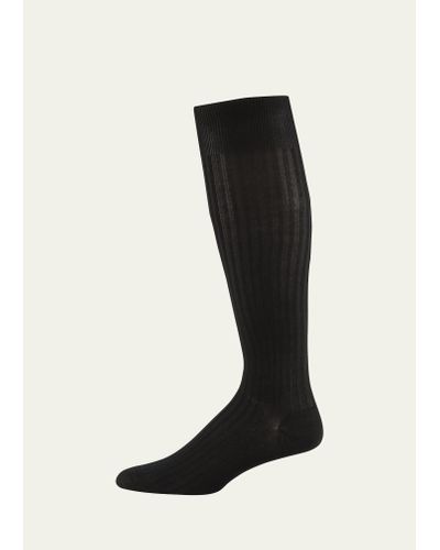 Pantherella Over-the-calf Ribbed Lisle Socks - Black