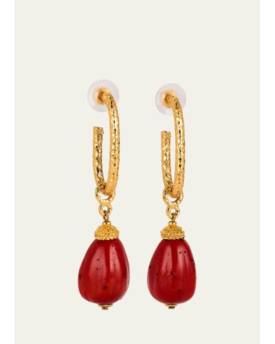 Ben-Amun Hoop Earrings With Coral Pendants - Red