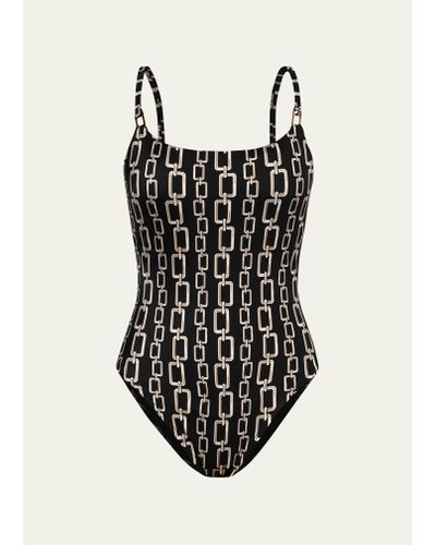 L'Agence Remi Geo Chain Basic One-piece Swimsuit - Black