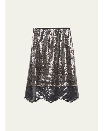 Kobi Halperin Scalloped Sequin Lace Midi Skirt - Black