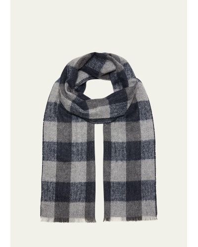ALONPI Cashmere Doubled-faced Check Scarf - Blue