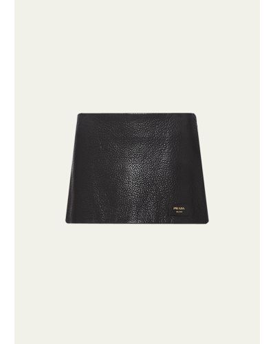 Prada Nappa Leather A-line Mini Skirt - Black
