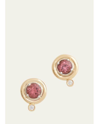 Jamie Wolf 18k Yellow And White Gold Round Stud Earrings With Pink Tourmaline And Diamonds