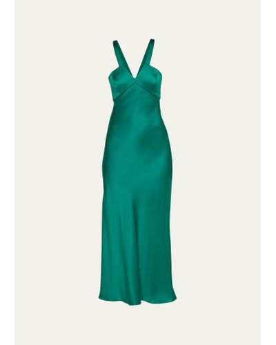 Giorgio Armani Silk V-neck Dress - Green
