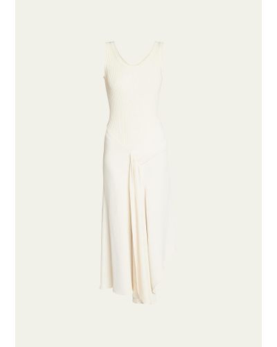 Victoria Beckham Ribbed Asymmetric Midi Dress With Front Panel - Natural