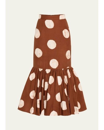 Studio 189 Cotton Ruffled Midi Pencil Skirt - Brown