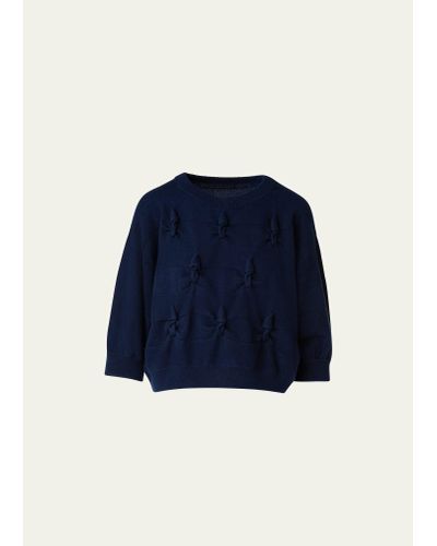 Akris Cashmere Cropped Pullover With Cable Knot Embellishment - Blue
