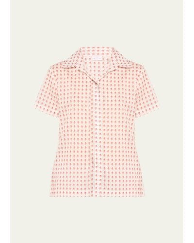 Pour Les Femmes Floral-print Linen Short Pajama Set - Pink