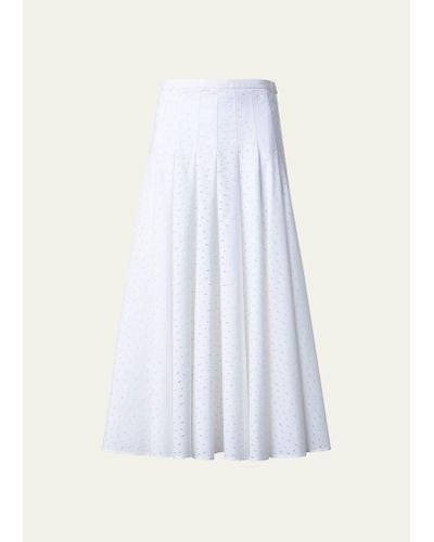 Akris Punto Lasercut Grid Flared Poplin Midi Skirt - White