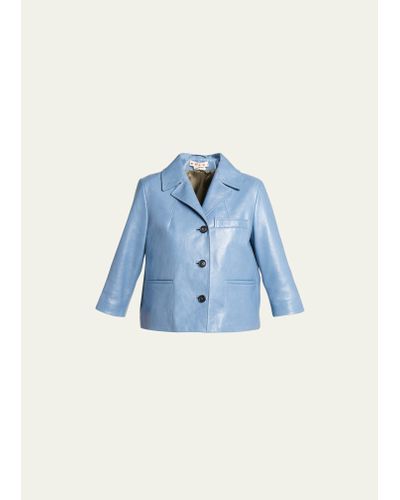 Marni Boxy Crackle Leather Jacket - Blue