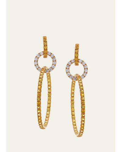 Stefere Yellow Gold Diamond And Yellow Sapphire Large Earrings From The Hoops Collection - Metallic