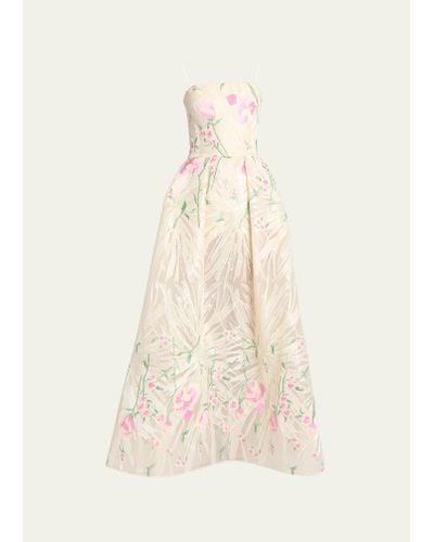 Elie Saab Floral Jacquard Strapless Gown - Natural