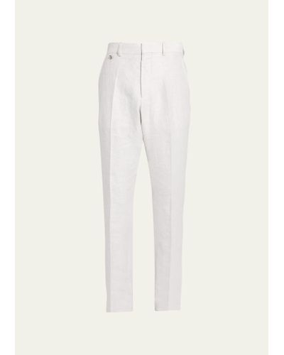 Agnona Batavia Linen Flat-front Chino Pants - White