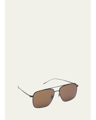 Oliver Peoples Brown Titanium & Crystal Aviator Sunglasses - Natural