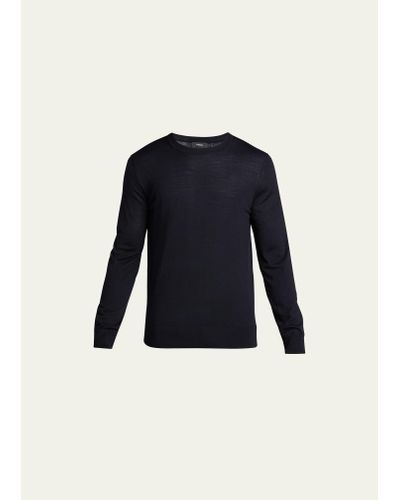 Theory Regal Wool Crewneck Sweater - Blue