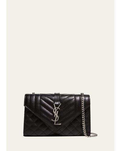 Saint Laurent Envelope Triquilt Small Ysl Shoulder Bag In Grained Leather - Black