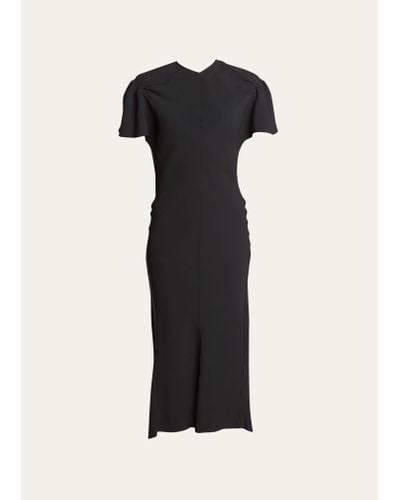Victoria Beckham Gathered-sleeve High-low Midi Dress - Black
