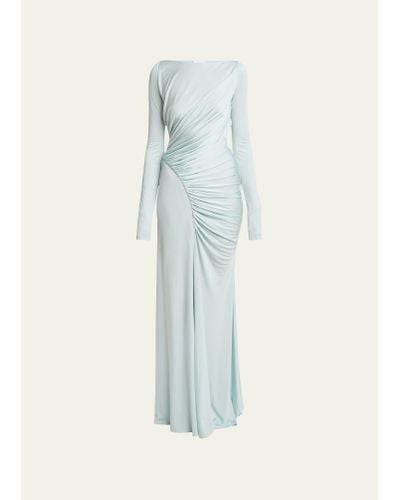 Givenchy Long Sleeve Side Draped Dress - Blue