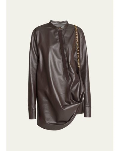 Loewe Chain Draped Leather Shirtdress - Brown