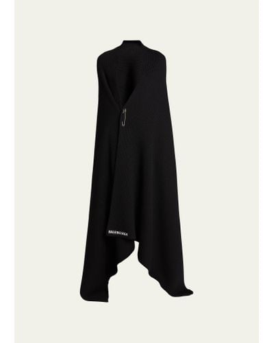 Balenciaga Safety-pin Wool Rib Blanket Scarf - Black