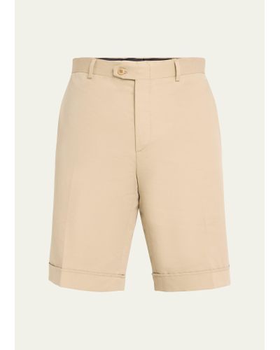 Brioni Cotton Gabardine Flat-front Shorts - Natural