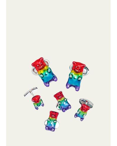 Jan Leslie Men's Rainbow Gummy Bear Cufflink & Stud Set - Blue