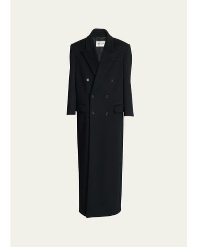 Saint Laurent Double-breasted Long Wool-blend Coat - Black