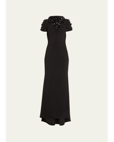 Badgley Mischka Funnel-neck Bead & Sequin-embellished Gown - Black