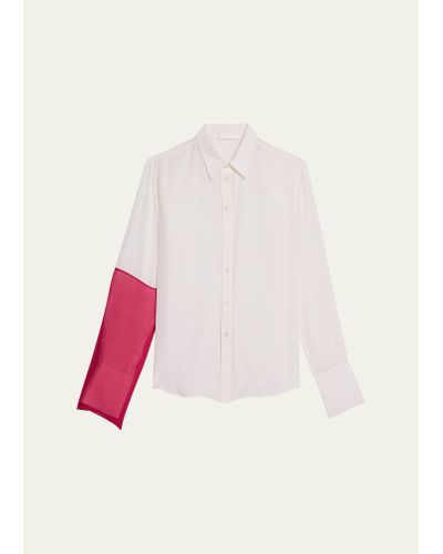 Helmut Lang Combo Button-front Silk Shirt - Pink