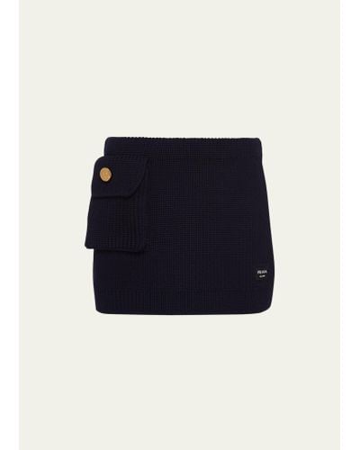 Prada Flap Pocket Wool Mini Skirt - Blue