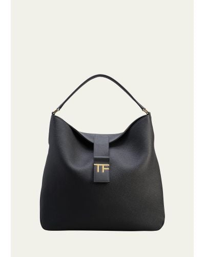 Tom Ford Tf Medium Hobo In Grained Leather - Black