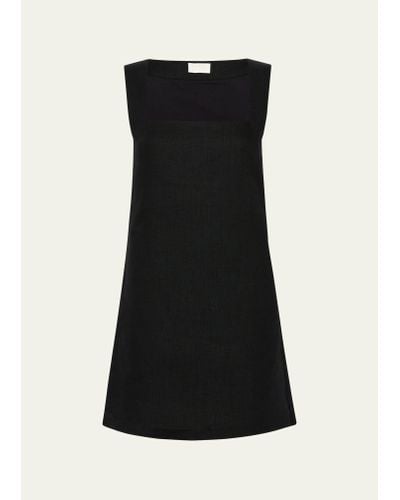 Posse Alice Sleeveless Square-neck Linen Mini Dress - Black