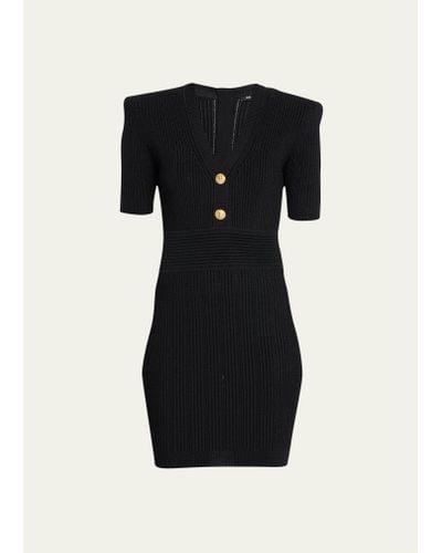 Balmain Knit Mini Dress W/ Buttons - Black