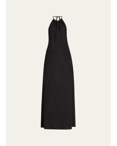 Nili Lotan Lelia Halter Backless Linen Maxi Dress - Black