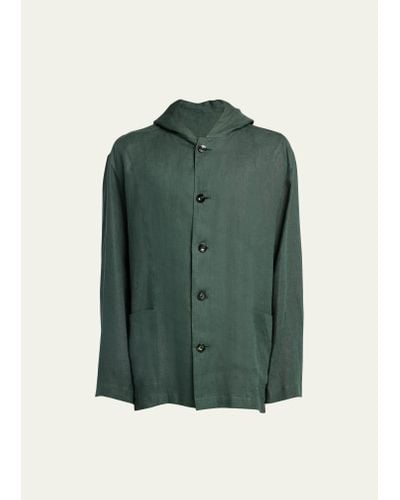 Kiton Linen Hooded Shirt Jacket - Green
