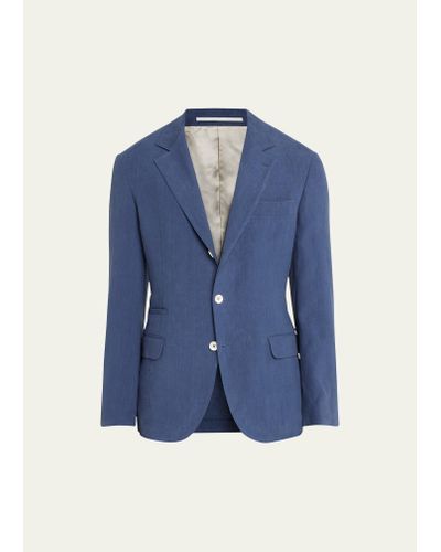 Brunello Cucinelli Solid Linen Suit - Blue