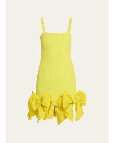 Oscar de la Renta Faille Bow Square-neck Tweed Mini Tank Dress - Yellow
