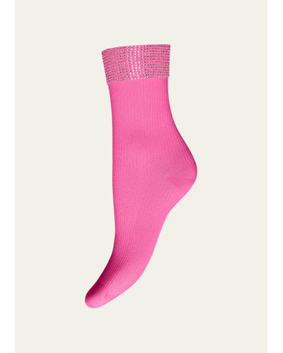 Wolford Ribbed Crystal-embellished Ankle Socks - Pink