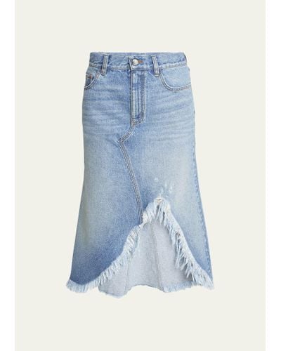 Chloé Frayed Side-slit Recycled Denim Midi Skirt - Blue